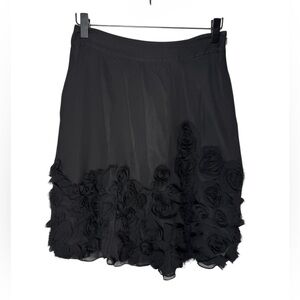 Talbots Petite Black Lined Silk A-line Mini Skirt With 3D Rosette Hem Sz 0P